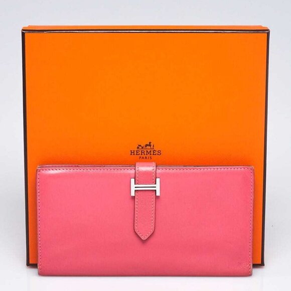 Hermes Rose Jaipur Epsom Leather Palladium Plated Bearn Wallet - Picture 9 of 9